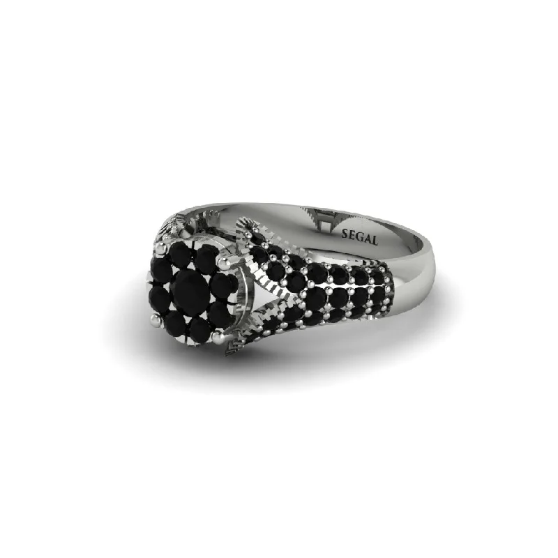 Women’s princess-cut diamond engagement ring-Black Diamond Floral Cluster Engagement Ring  - Penelope No. 39