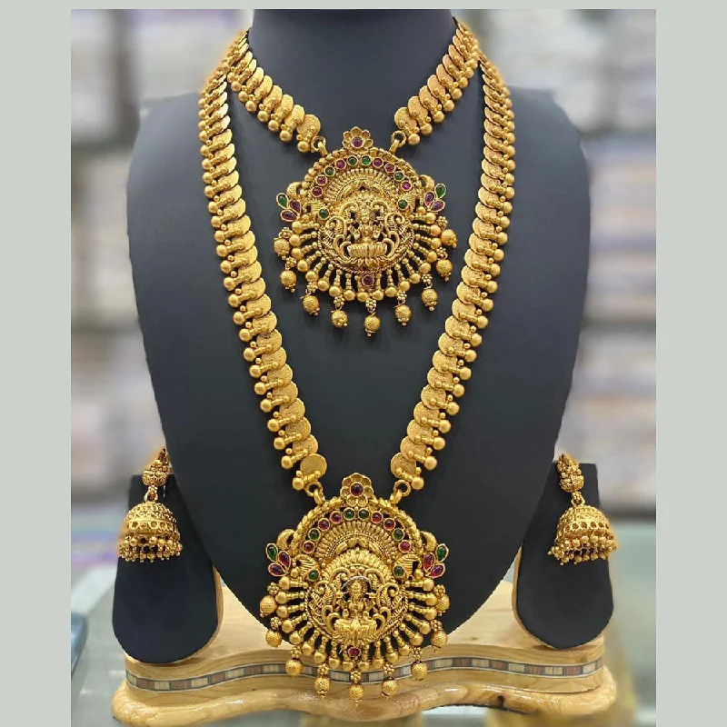 Women’s vintage-inspired necklace-Manisha Jewellery Gold Plated Temple Double Necklace Set