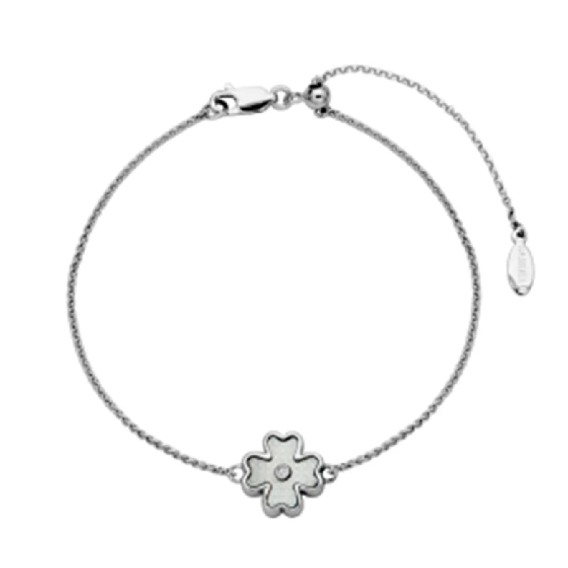 Women’s beaded bangle-Sterling Silver Mother of Pearl & White Topaz Flower Bolo Bracelet by Samuel B.