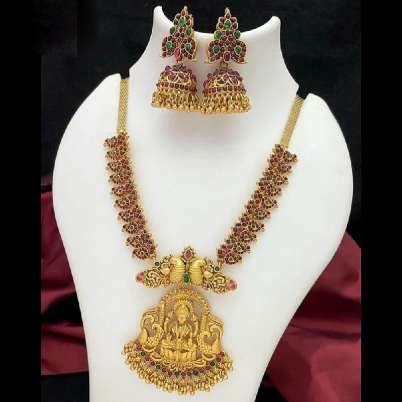 Women’s classic gold necklace-Sai Fashion Gold Plated Pota Stone Temple Necklace Set