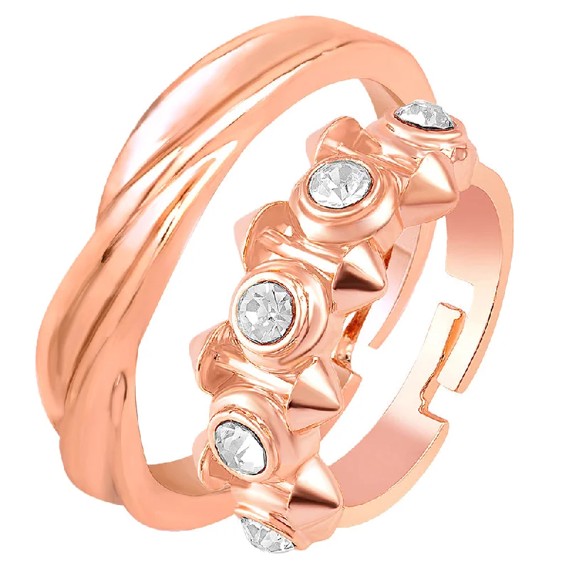 Women’s chic ring-Mahi Rose Gold Plated Valentine Gift Proposal Adjustable Couple Ring with Crystal (FRCO1103187Z)