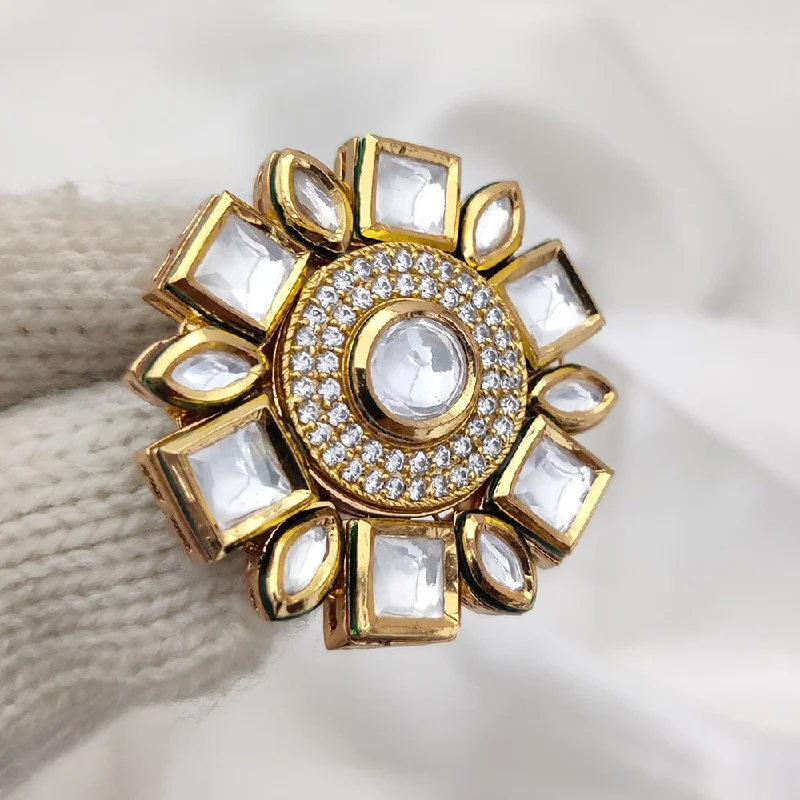 Women’s silver signet ring-Jewel Addiction Gold Plated Kundan Adjustable Ring