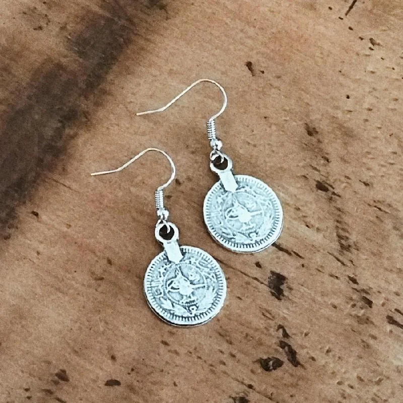 Women’s star-shaped earrings-Anatolian Boho Earrings - "Single Coin"