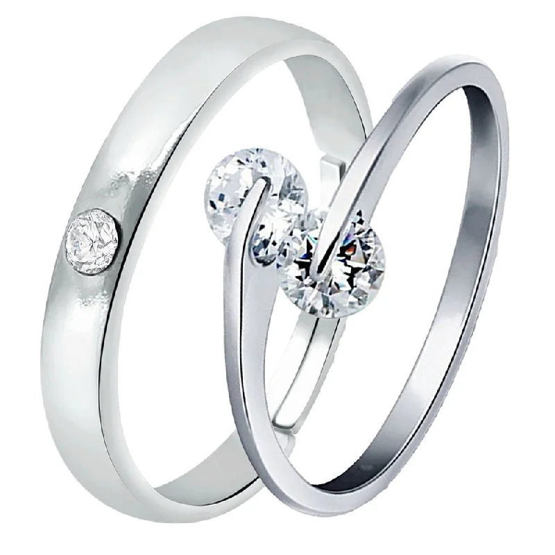 Women’s matching ring set-Mahi Valentine Gift Proposal Forever Together Couple Ring Set with Crystal for Men and Women (FRCO1103215R)