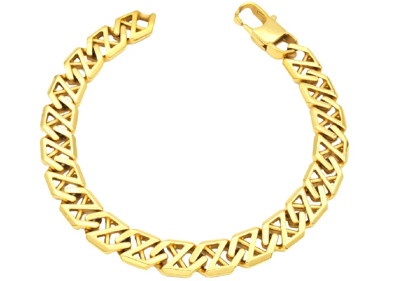 Women’s statement charm bracelet-Mens Gold Stainless Steel X-Shaped Link Chain Bracelet