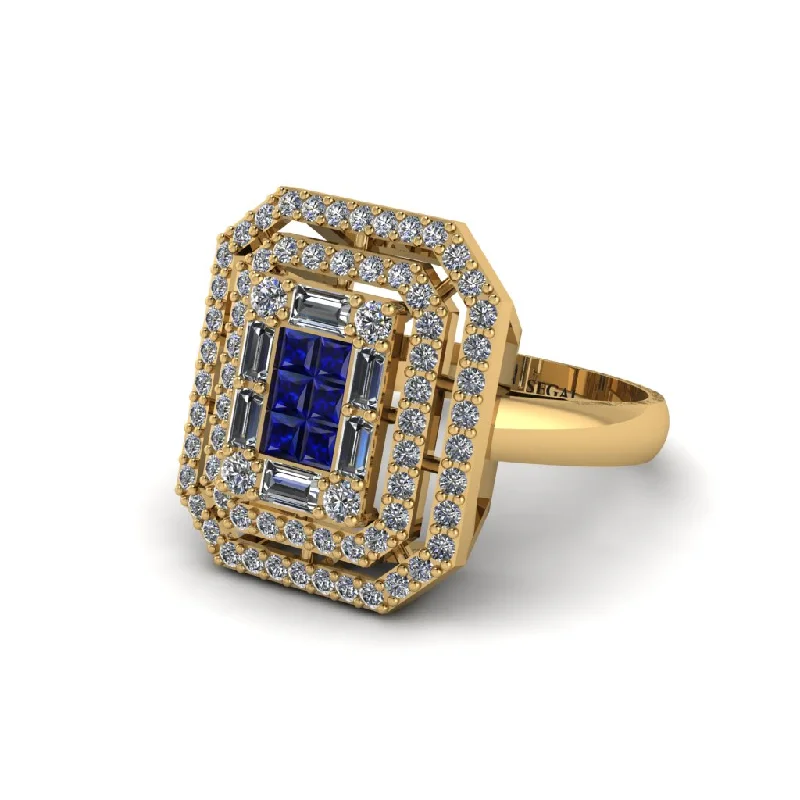 Women’s signature engagement ring-Sapphire Art Deco Halo Princess-Cut Engagement Ring - Cassandra No. 13