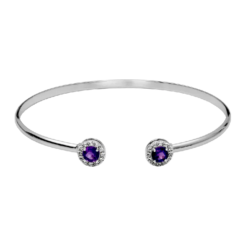 Women’s chic bracelet-Sterling Silver African Amethyst & White Topaz Halo Cuff Bracelet by Samuel B.