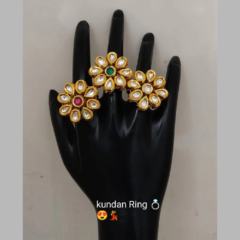 Women’s sterling silver ring-Lucentarts Jewellery Gold Plated Kundan Stone Rings