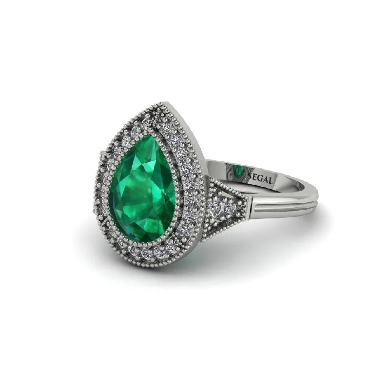 Women’s princess cut engagement ring-Pear Cut Emerald Milgrain Halo Engagement Ring - Daleyza No. 6