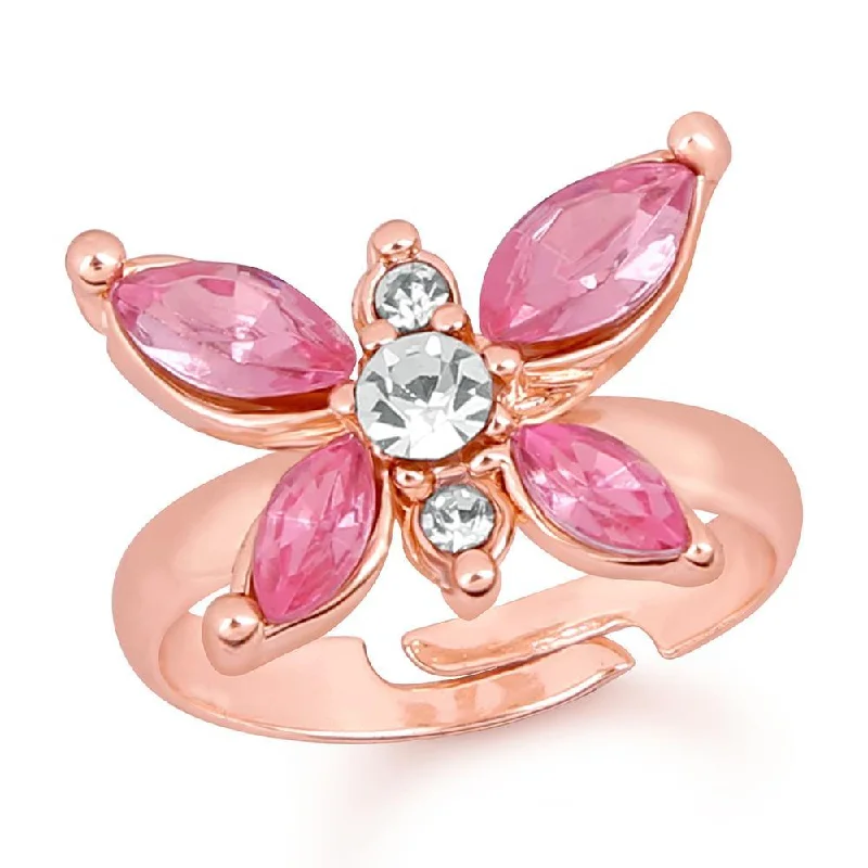 Women’s elegant ring-Mahi Rose Gold Plated Winged Butterfly Love Finger Ring With Crystal