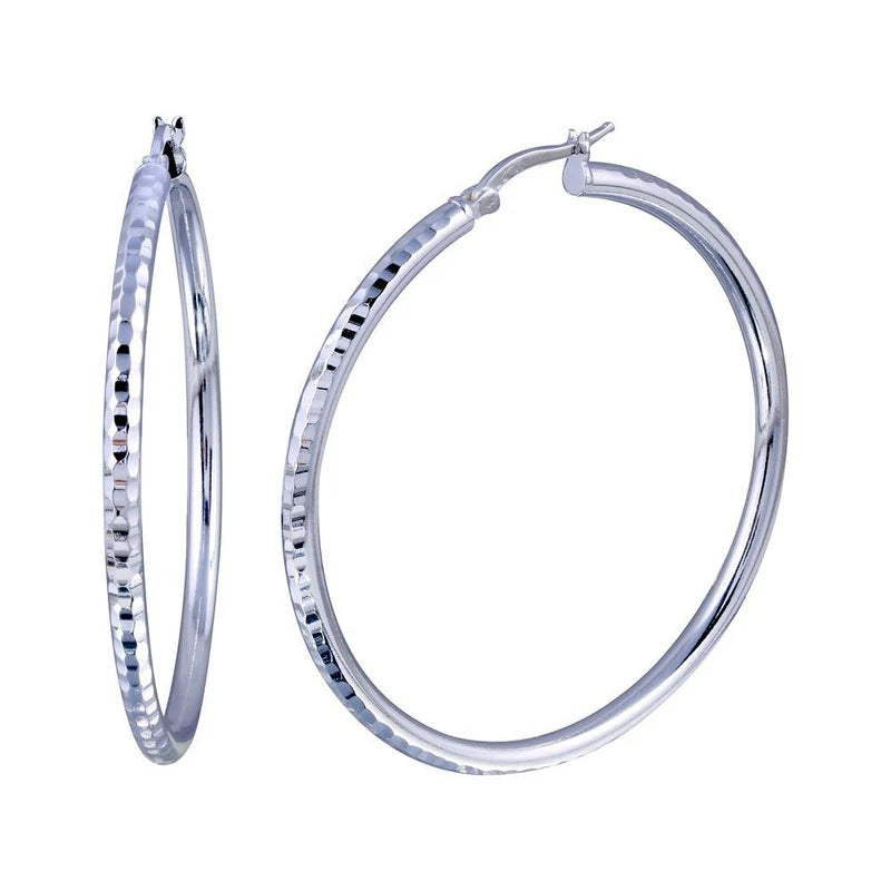 Women’s personalized earrings-Silver 925 Diamond Cut Hoop Earrings 3mm Wide