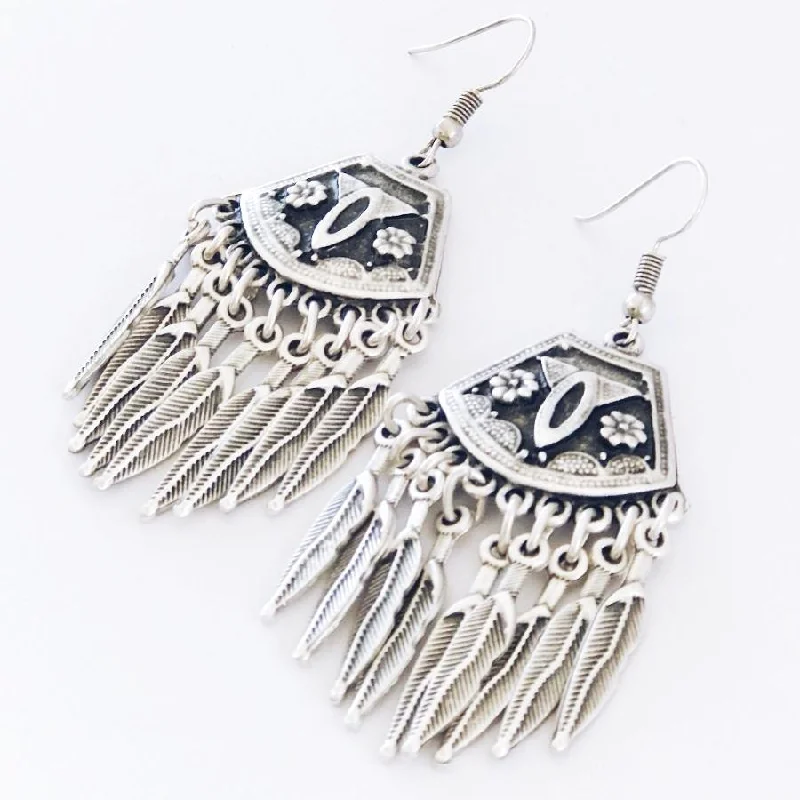 Women’s tribal earrings-Anatolian Boho Earrings - "Nine Feathers"