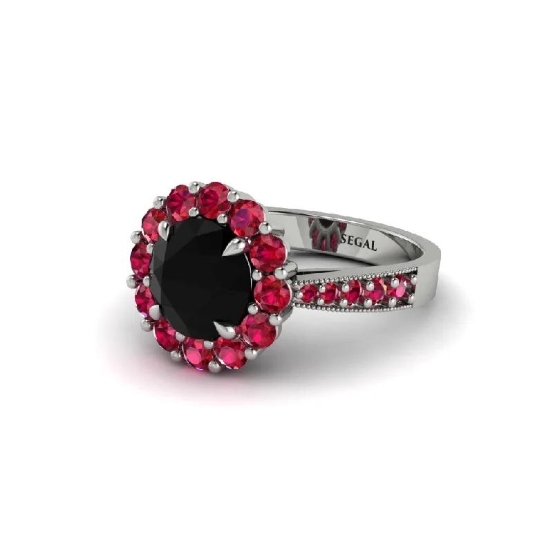 Women’s personalized engagement ring-Ruby Round Halo Engagement Ring - Unity No. 54