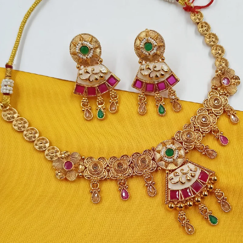 Women’s bohemian-style necklace-Padmawati Bangles Copper Gold Plated Necklace Set