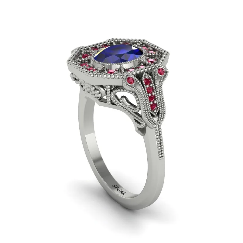 Women’s custom engagement ring-Sapphire Oval Cut Art Deco Engagement Ring - Tabitha No. 60