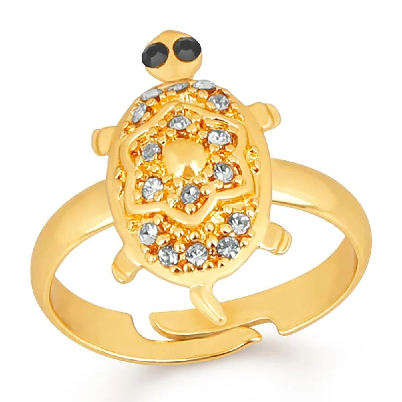 Women’s silver ring-Mahi Gold Plated Tortoise Love Designer Unisex Finger Ring With Crystal Stone