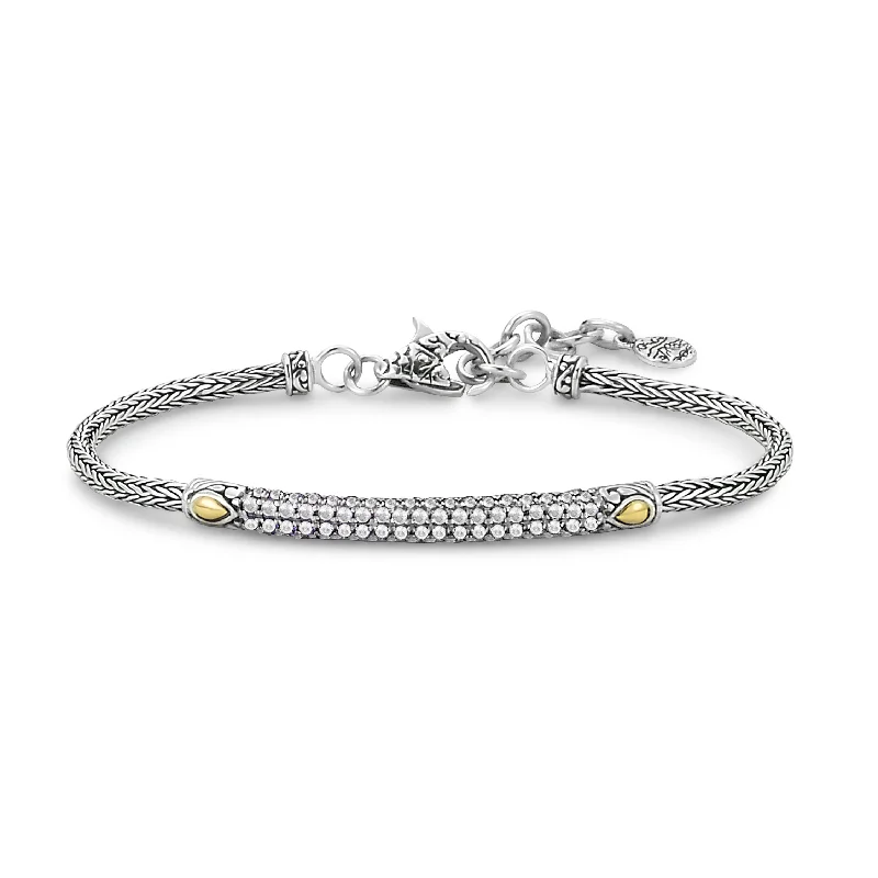 Women’s cuff bangle-Sterling Silver & 18K Yellow Gold White Topaz Cluster Bar Bracelet by Samuel B.