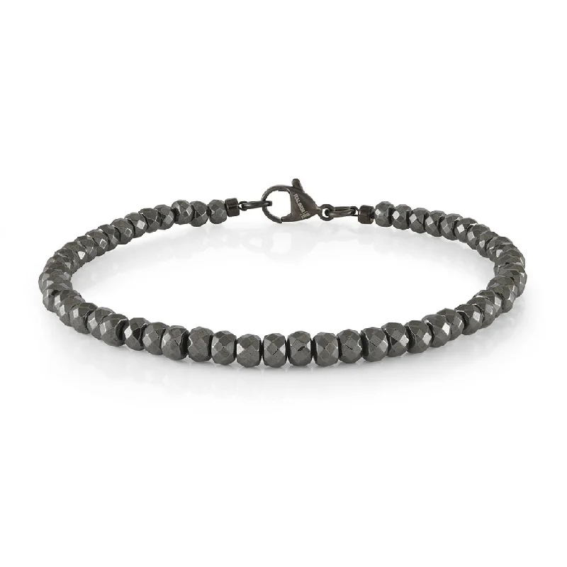 Women’s silver cuff bangle-Stainless Steel IP Gunmetal 4mm Hematite Bead Men's Bracelet