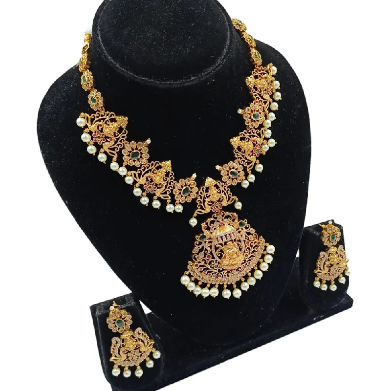 Women’s dainty chain necklace-Padmawati Bangles Gold Plated Pota Stone And AD Temple Necklace Set