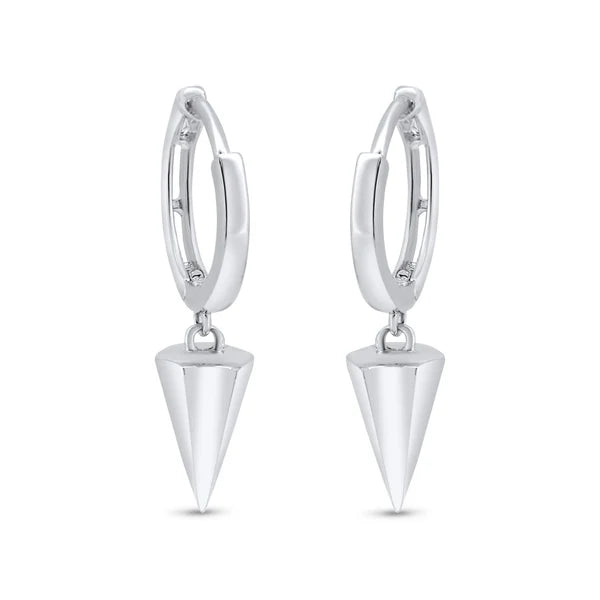 Women’s silver drop earrings-Rhodium Plated 925 Sterling Silver Punk Spikes 11mm Hoop Huggie Earrings