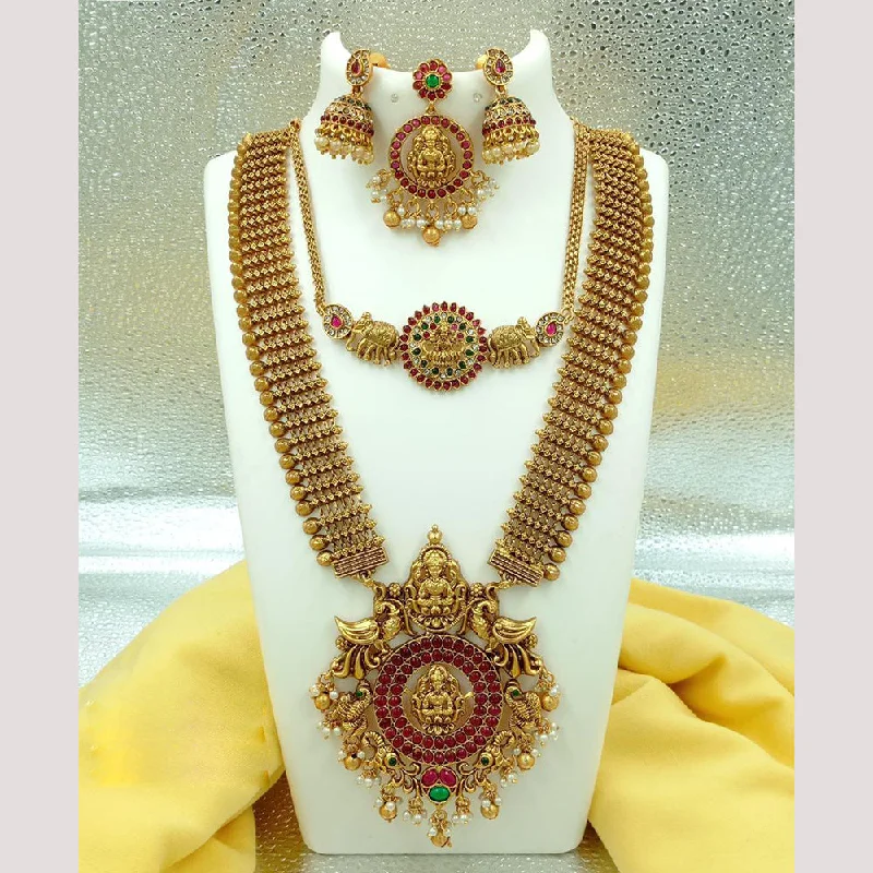 Women’s pearl necklace-FS Collection Gold Plated Temple Necklace Combo