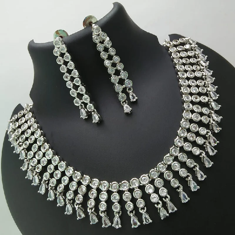 Women’s long necklace-Kavita Art Silver Plated American Diamond Necklace Set