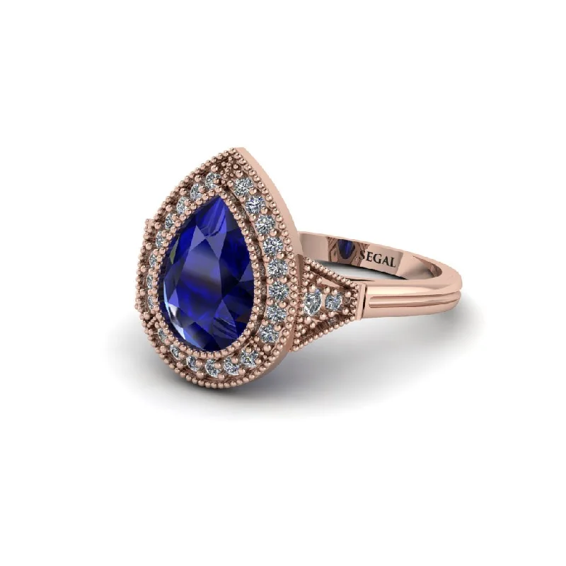 Women’s square engagement ring-Pear Cut Sapphire Milgrain Halo Engagement Ring - Daleyza No. 14