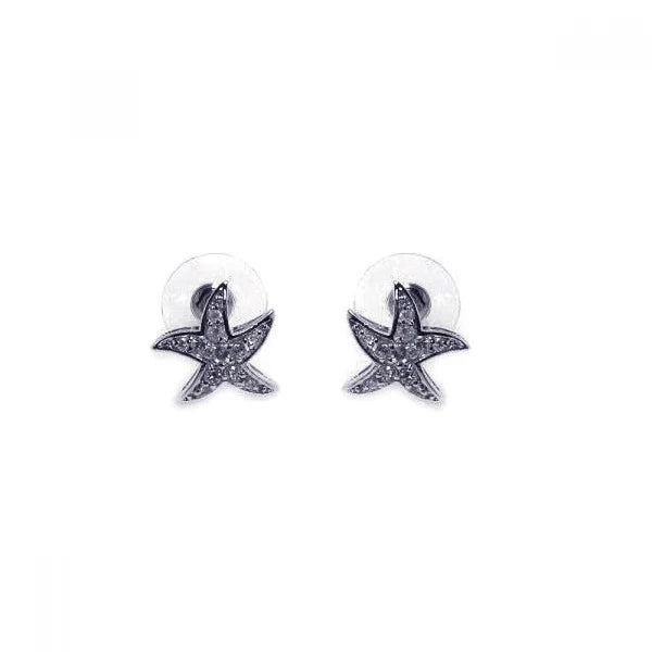 Women’s drop earrings-Silver 925 Rhodium Plated Clear Wavy Starfish CZ Stud Earrings