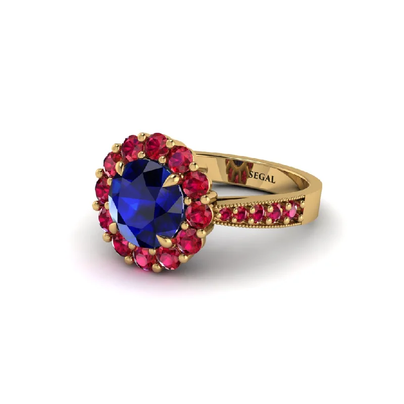 Women’s modern engagement ring-Ruby Round Halo Engagement Ring - Unity No. 58