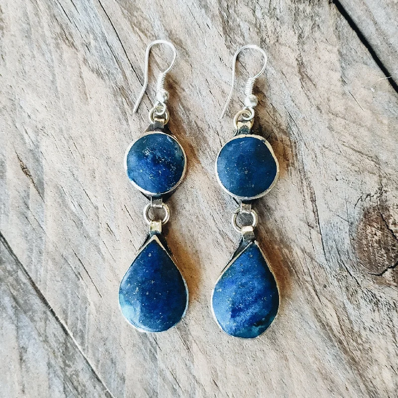 Women’s stylish earrings-Tribal Lapis Stone Earrings