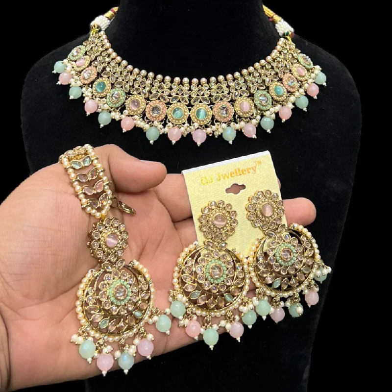 Women’s customized necklace-Hira Collections Gold Plated Crystal Stone And Beads Necklace Set