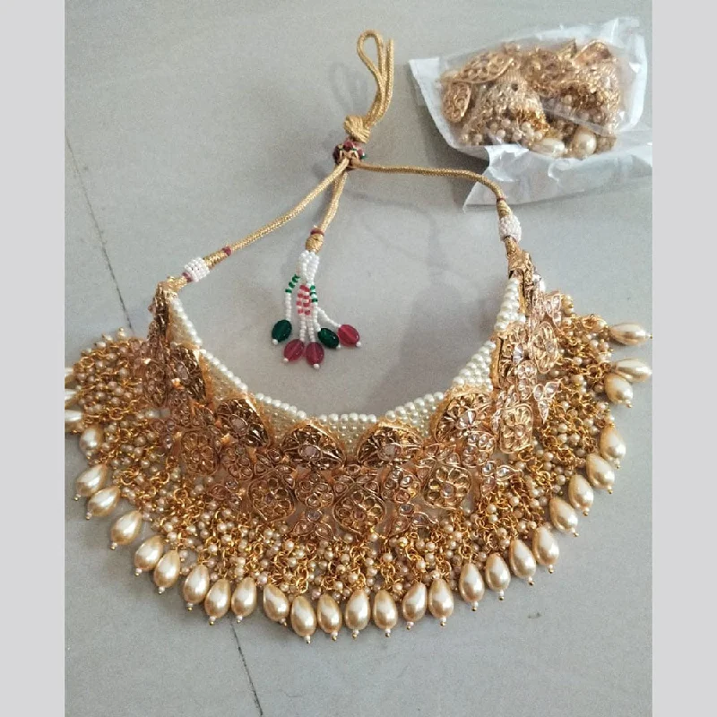 Women’s dainty necklace-SNERA Gold Plated Crystal Stone And Beads Choker Necklace Set