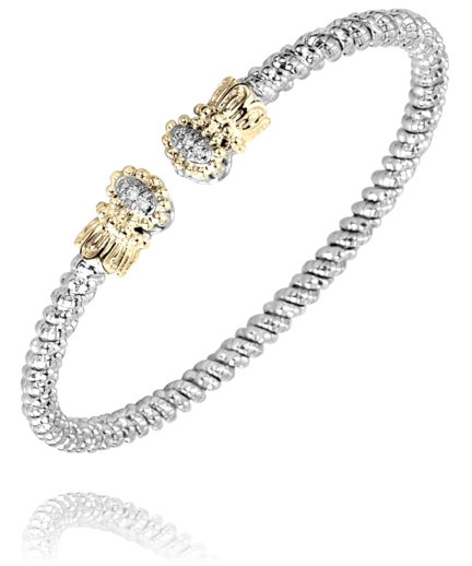 Women’s gold-plated bracelet-Sterling Silver & 14K Yellow Gold 0.06ctw Round Diamond Cuff Bracelet