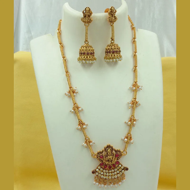 Women’s eco-friendly necklace-Joyful Jewel Art Matte Gold Plated Kundan Stone Temple Necklace Set