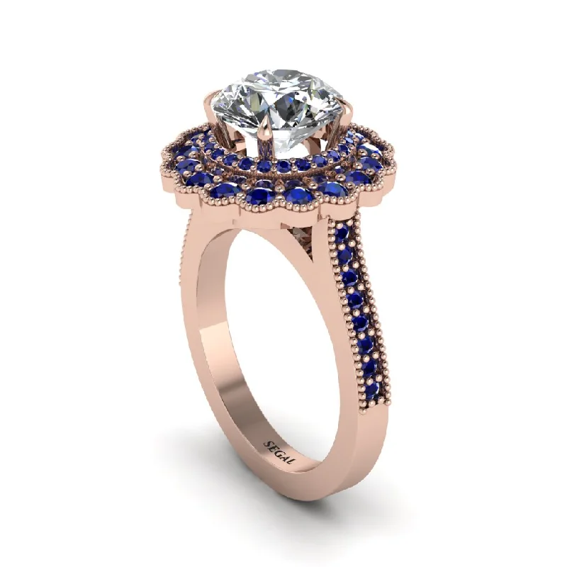 Women’s floral engagement ring-Sapphire Double Halo Cathedral Engagement Ring - Deirdre No. 62