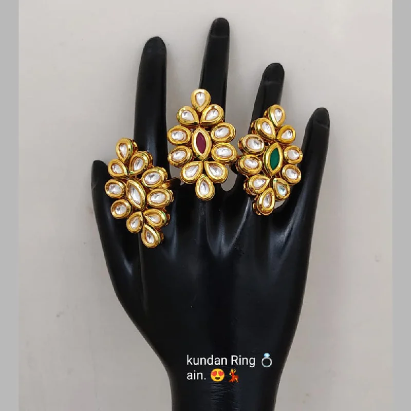 Women’s diamond anniversary ring-Lucentarts Jewellery Gold Plated Kundan Stone Rings