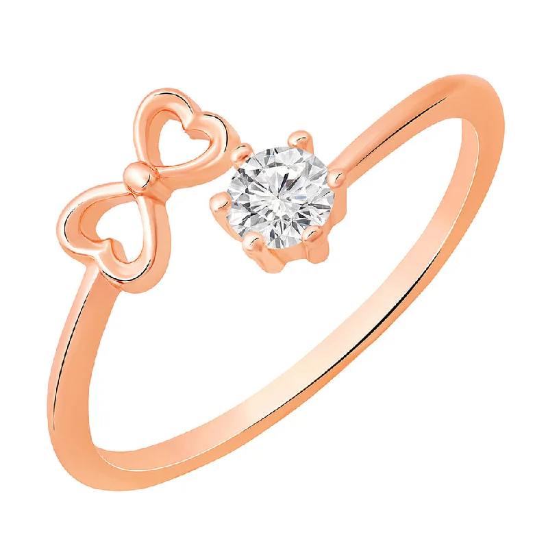 Women’s silver gemstone ring-Mahi Rose Gold Plated Dual Heart and Round Shape Adjustable Finger Ring with Cubic Zirconia for Women (FR1103164ZWhi)