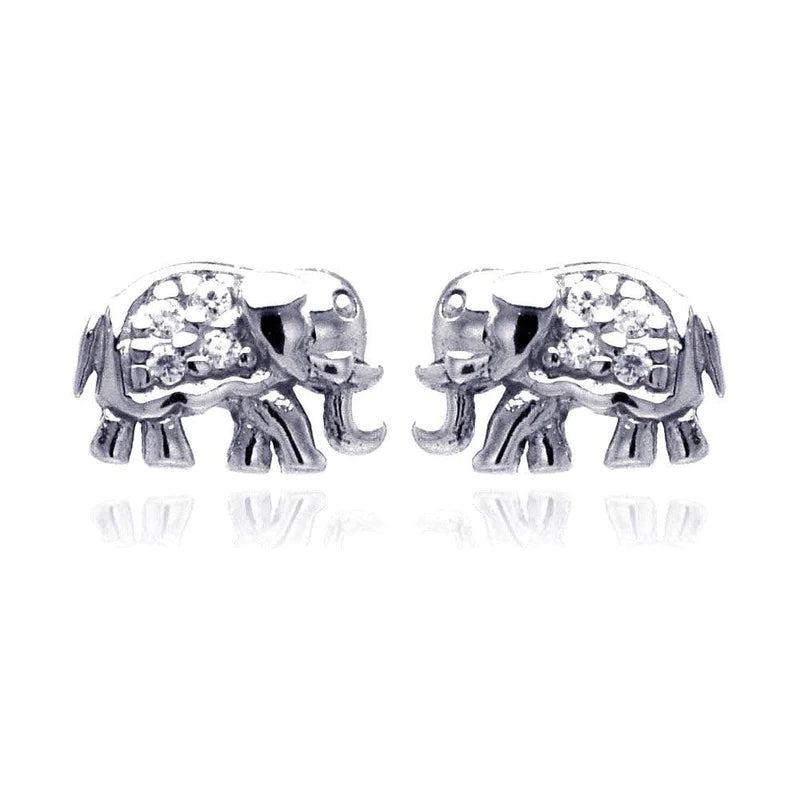 Women’s ear jackets-Silver 925 Rhodium Plated Elephant Cluster CZ Stud Earrings