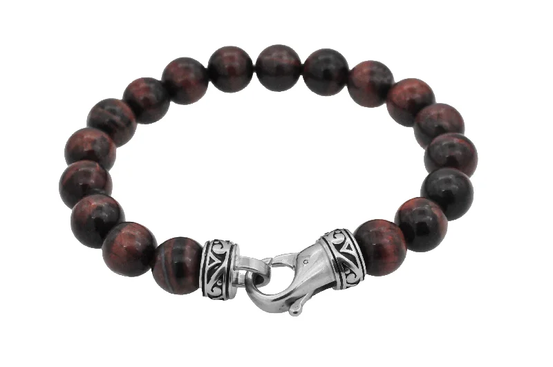 Women’s infinity bracelet-Mens Genuine 10mm Red Tiger Eye Stainless Steel Beaded Bracelet