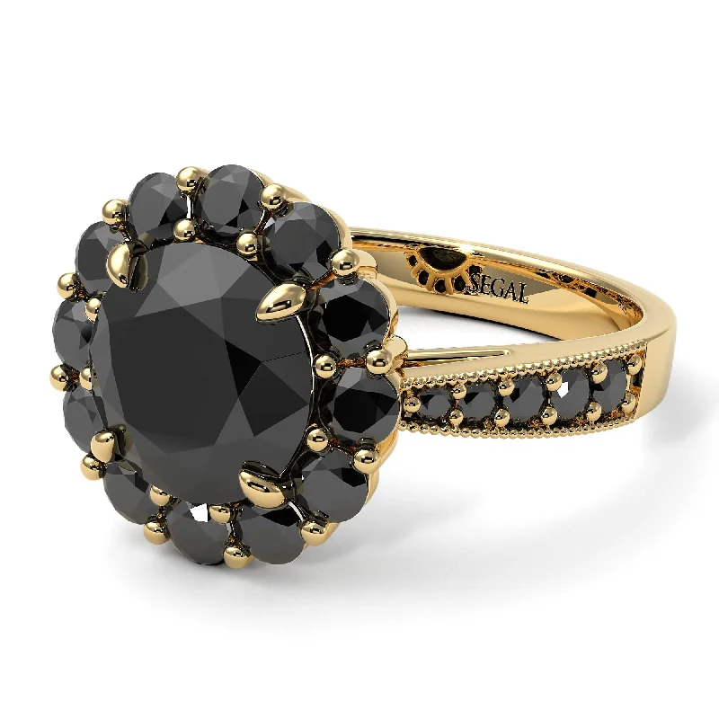 Women’s custom engagement ring design-Black Diamond Round Halo Engagement Ring - Unity No. 37