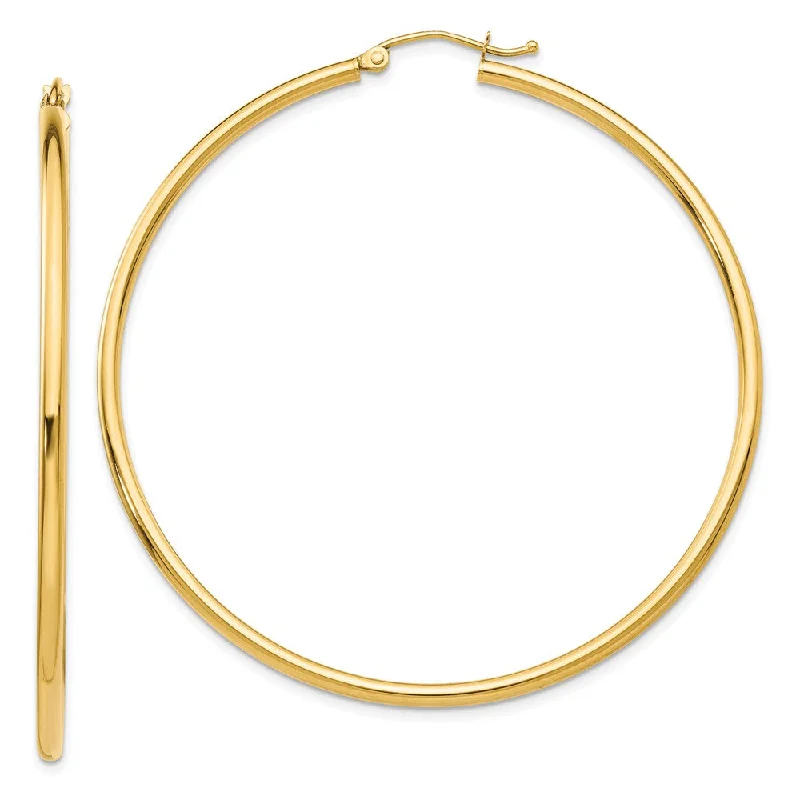 Women’s wedding earrings-2mm, 14k Yellow Gold Classic Round Hoop Earrings, 55mm (2 1/8 Inch)