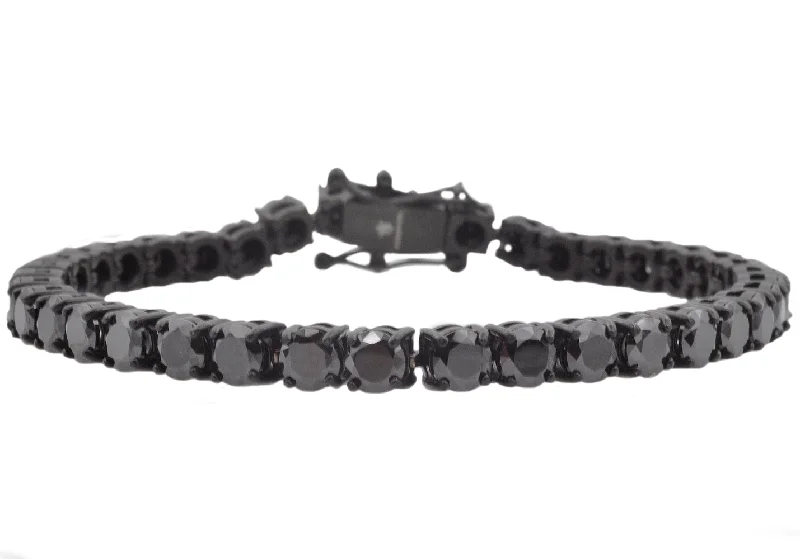 Women’s stackable bracelet-Mens Black Stainless Steel Chain Bracelet With Black Cubic Zirconia