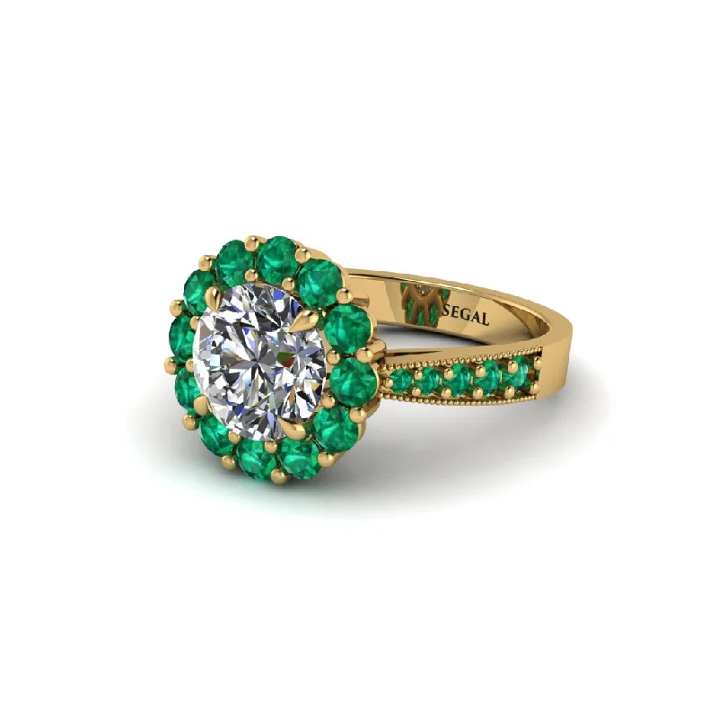 Women’s diamond engagement ring-Emerald Round Halo Engagement Ring - Unity No. 16