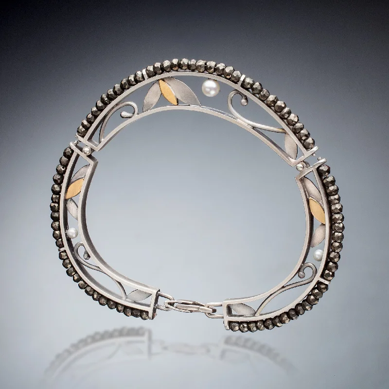 Women’s infinity bangle-Mixed Metal and Pyrite Bracelet