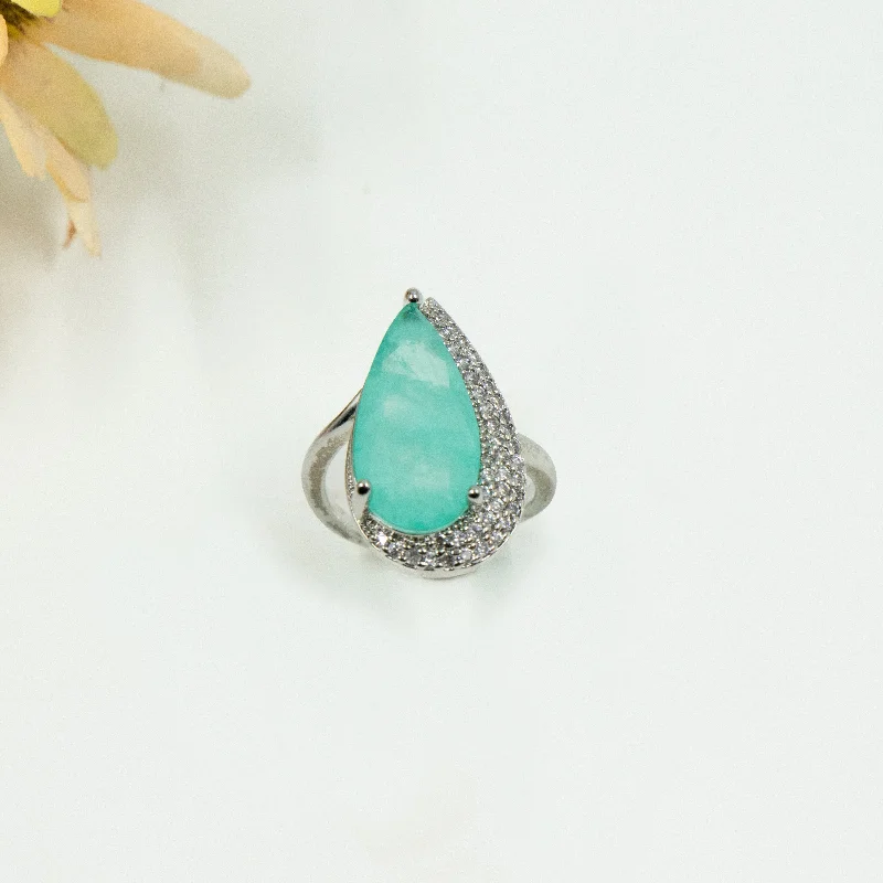 Women’s floral ring-Nipura Silver Teal Ring