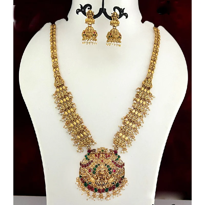 Women’s sterling silver necklace-Diksha Collection Gold Plated Temple Long Necklace Set