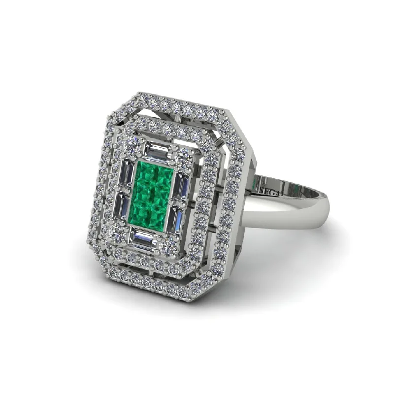 Women’s matching engagement ring and band-Emerald Art Deco Halo Princess-Cut Engagement Ring - Cassandra No. 6