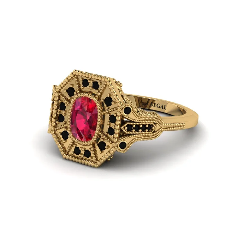 Women’s minimalist engagement ring-Ruby Cushion Cut Art Deco Engagement Ring - Alicia No. 40