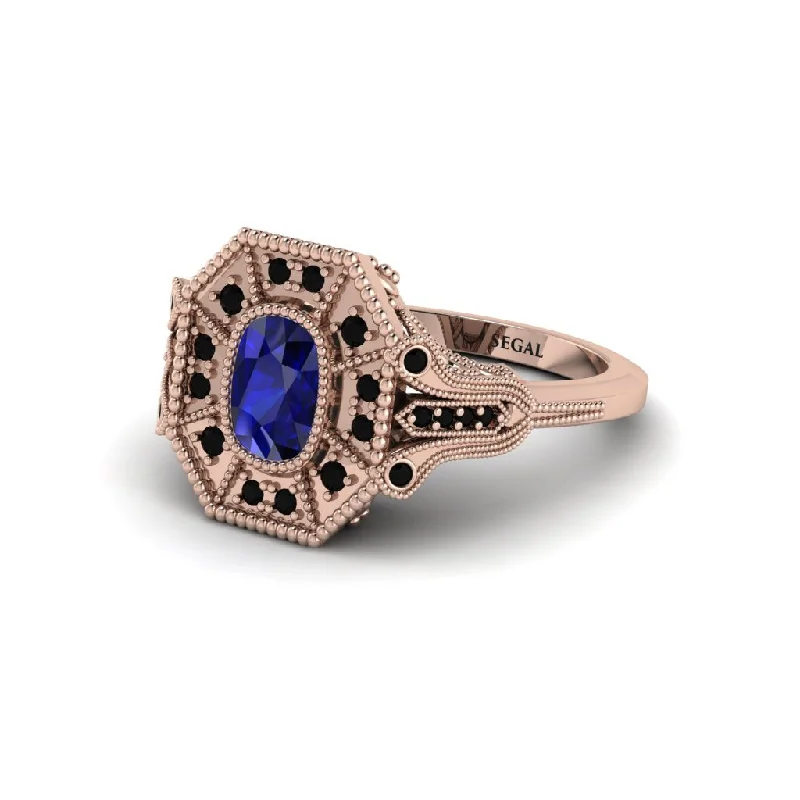 Women’s three-stone diamond ring-Sapphire Cushion Cut Art Deco Engagement Ring - Alicia No. 44