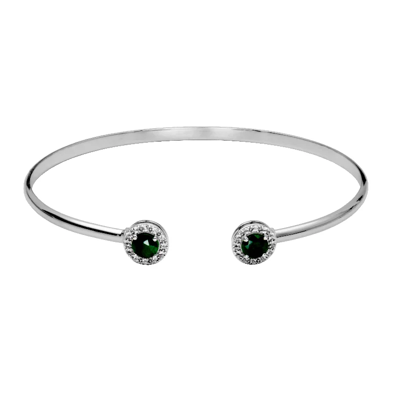 Women’s sterling silver bracelet-Sterling Silver Dyed Green Corundum & White Topaz Halo Cuff Bracelet by Samuel B.